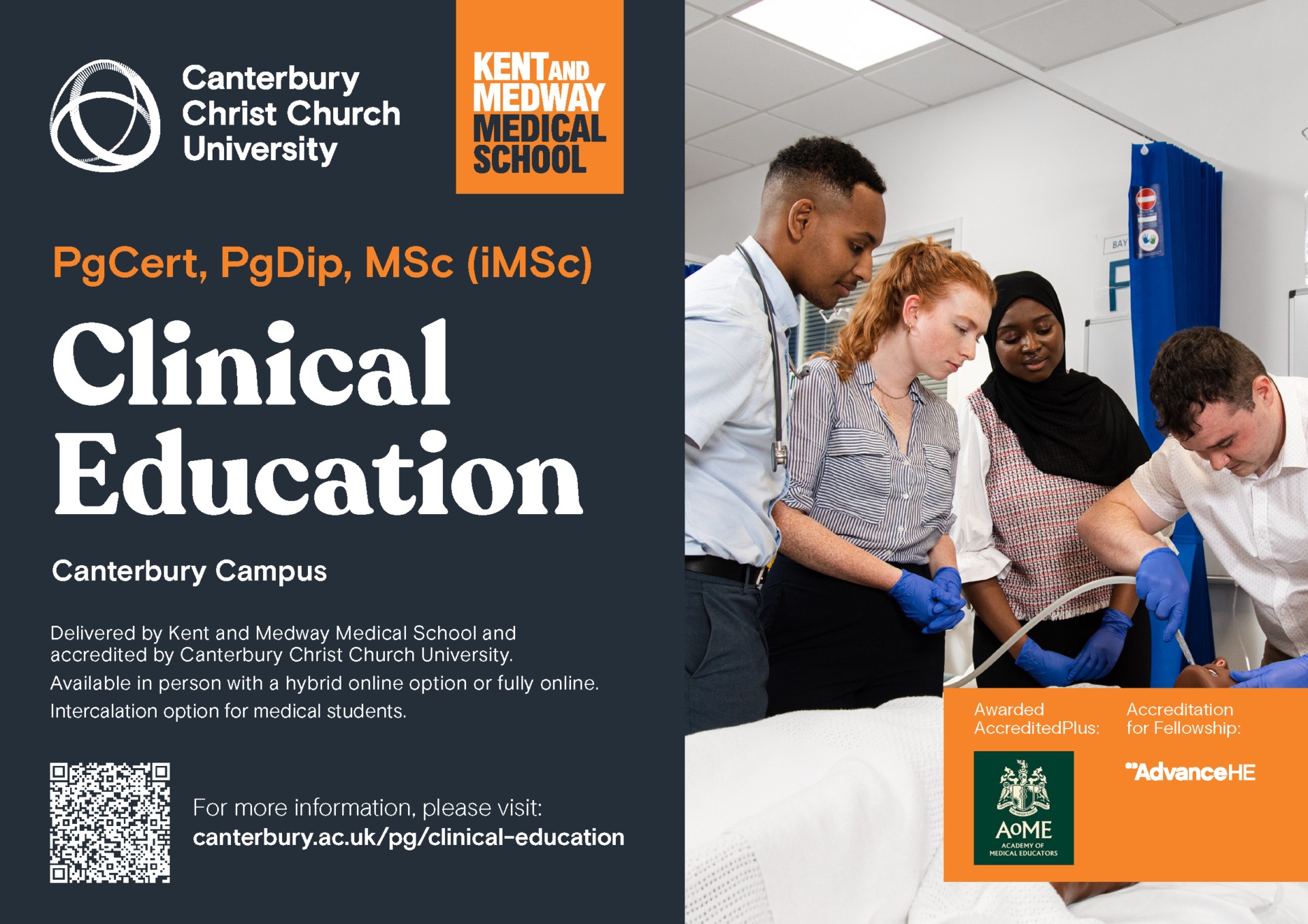 Poster for Msc Clinical Education showing students practising skills in the simulation suite